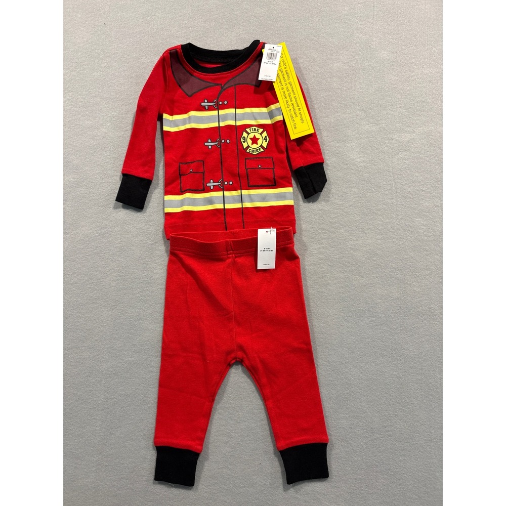Old Navy Kids Red Firefighter Fire Chief Graphic Pajama Set 2PC 6-12M NEW